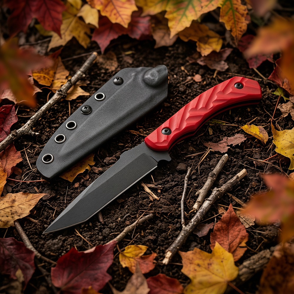 Bushcraft Knife Fixed - 고정날 사냥칼 나일론 섬유 손잡이 블랙