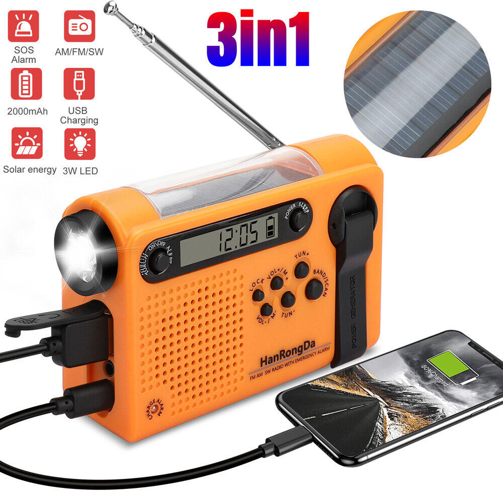 Solar Emergency Charger - 날씨 비상 라디오 AM/FM/SW 휴대용 태양열