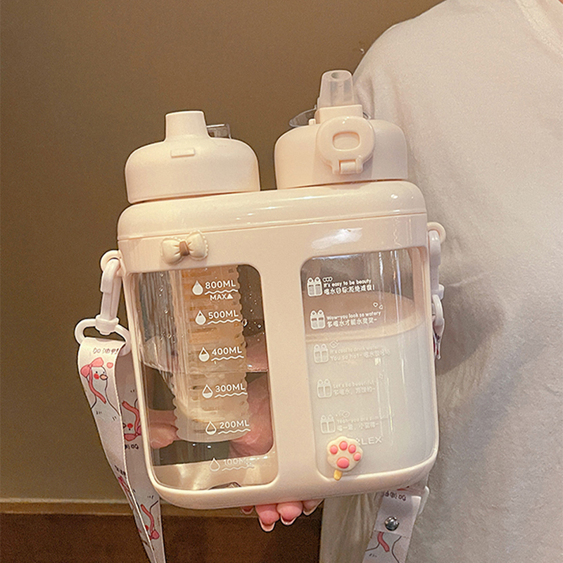 귀여운 더블 음료 플라스틱 물병, 빨대 티 필터, 휴대 - Water Purification Straw 리뷰 및 가격